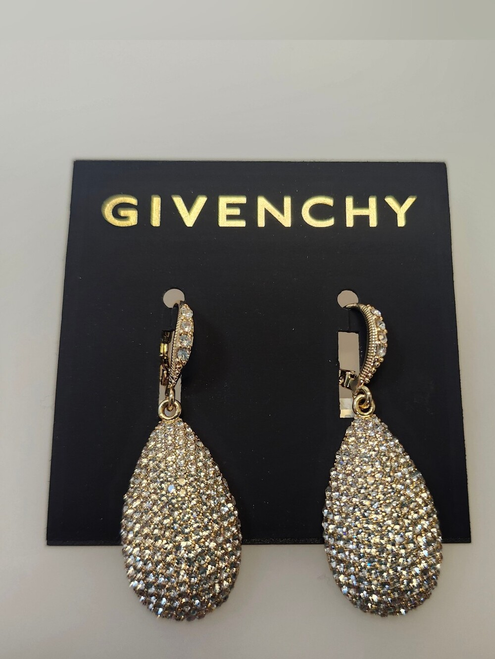 Givenchy Gold-Tone Pave Pear-Shape Drop Earrings